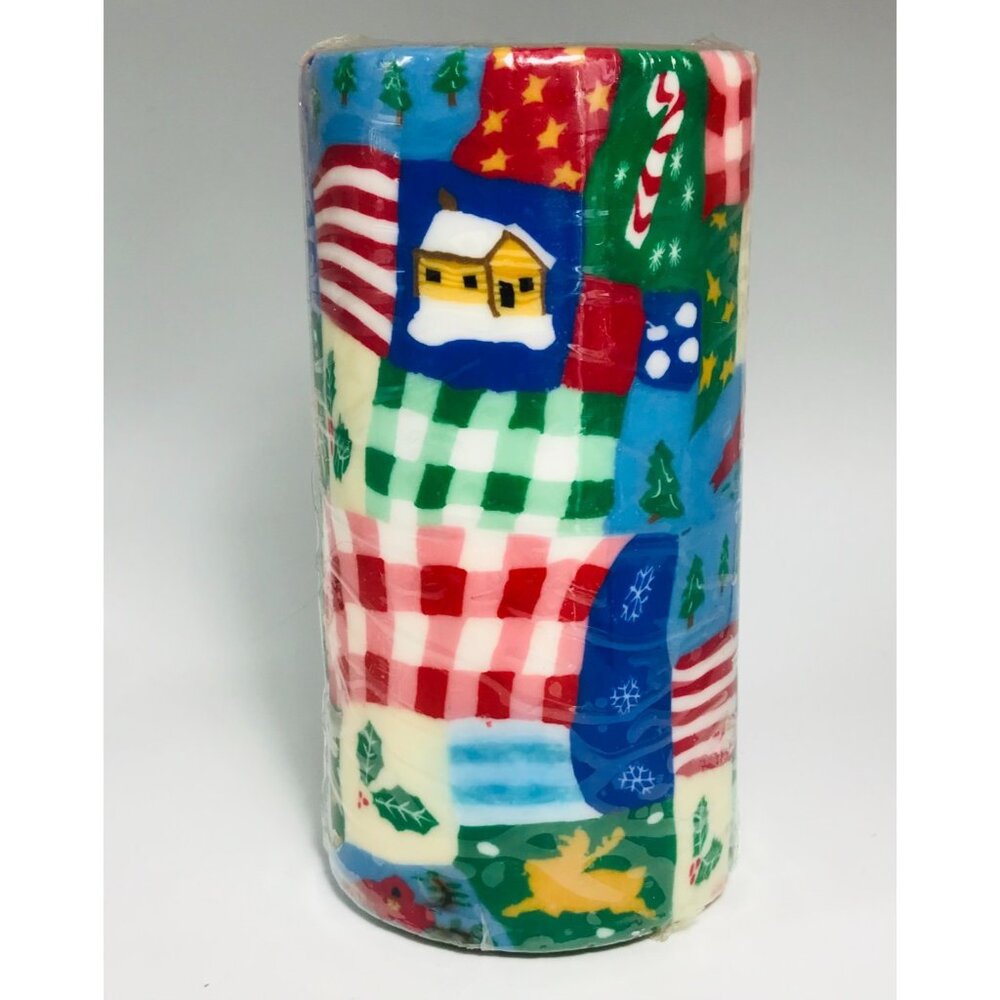 San Francisco Candle Co Holiday Patchwork Pillar Candle Vintage 6" Sealed Unlit